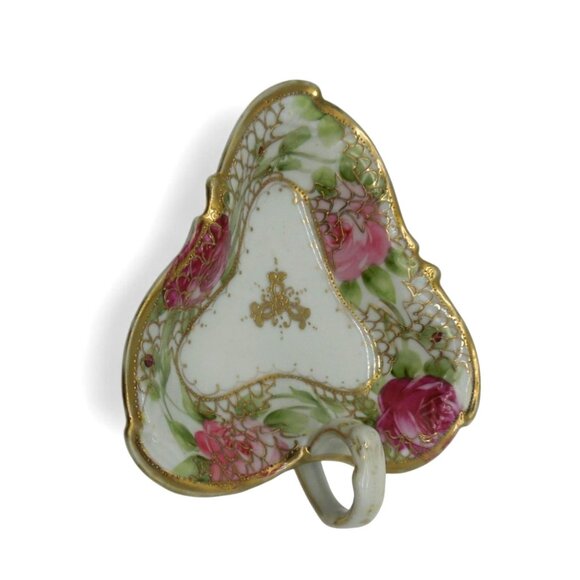 NIPPON Heart Shaped Dish Porcelain Trinket with Rose & Gold Moriage, Vintage - Picture 8 of 12